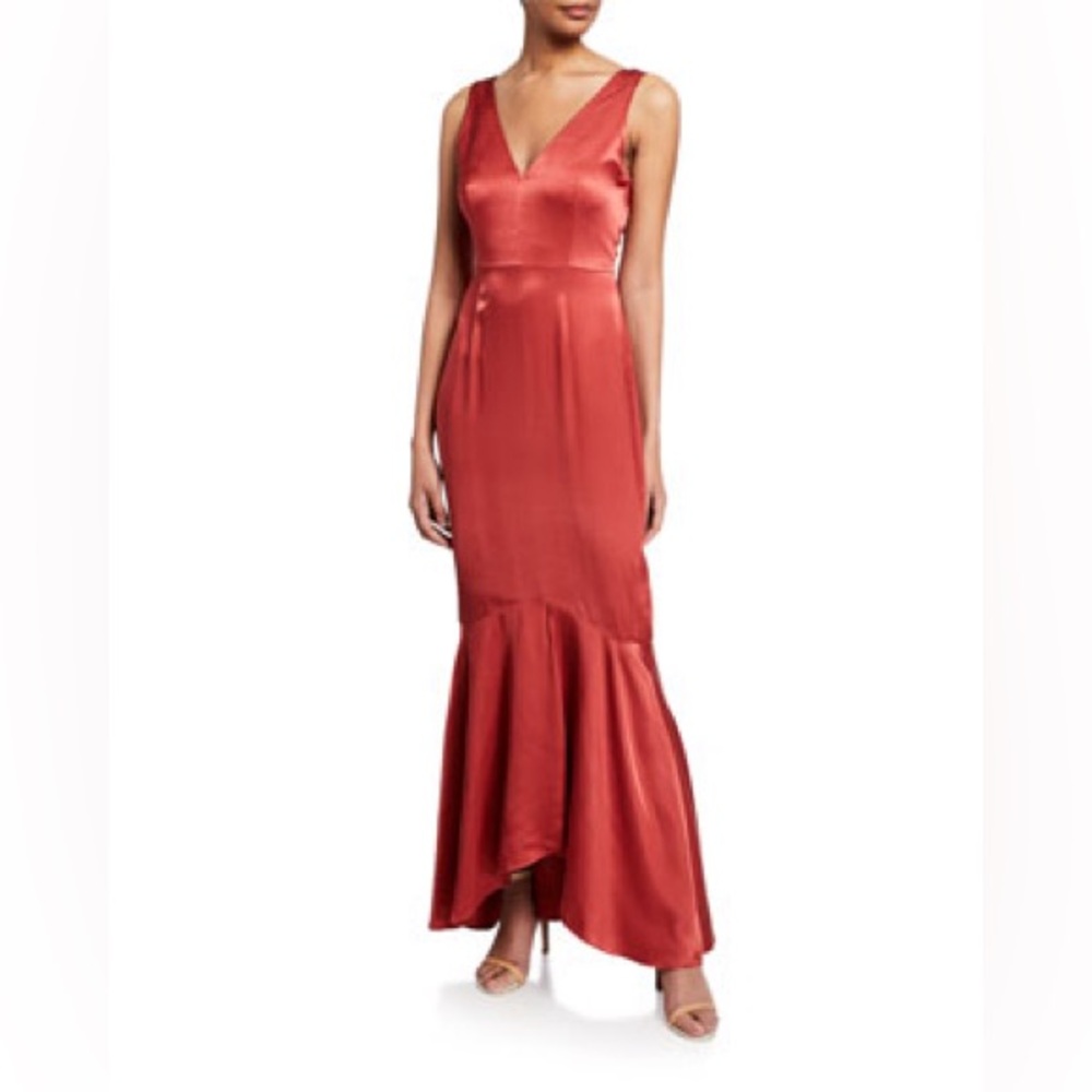 Donna Mizani Florence V-Neck Sleeveless Satin Mermaid Gown
